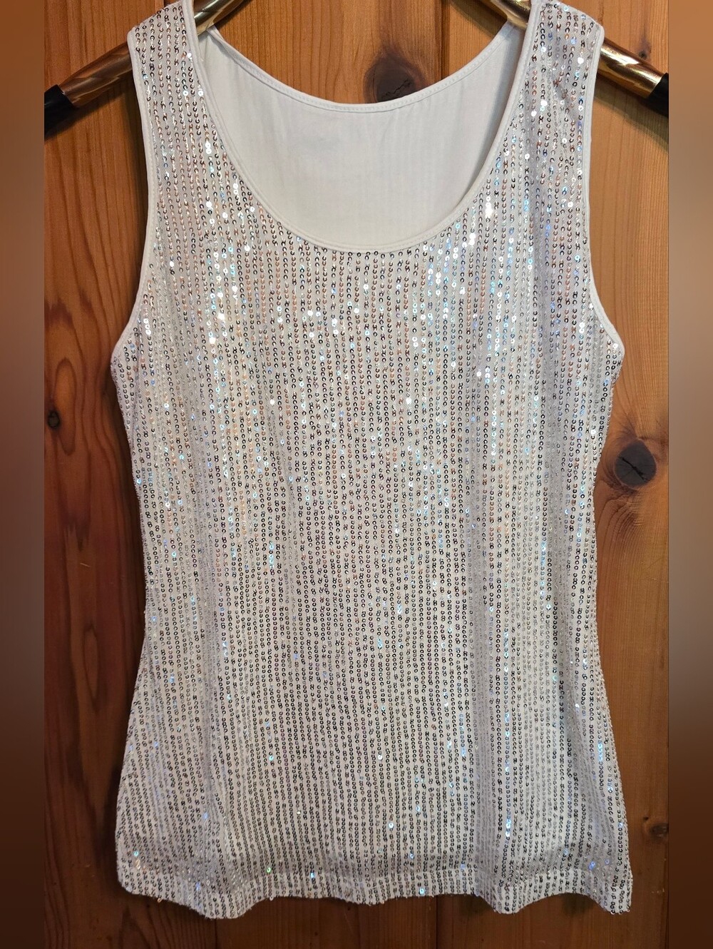 White Sequin Scoop Neck Tank Top Small Flaw On Back